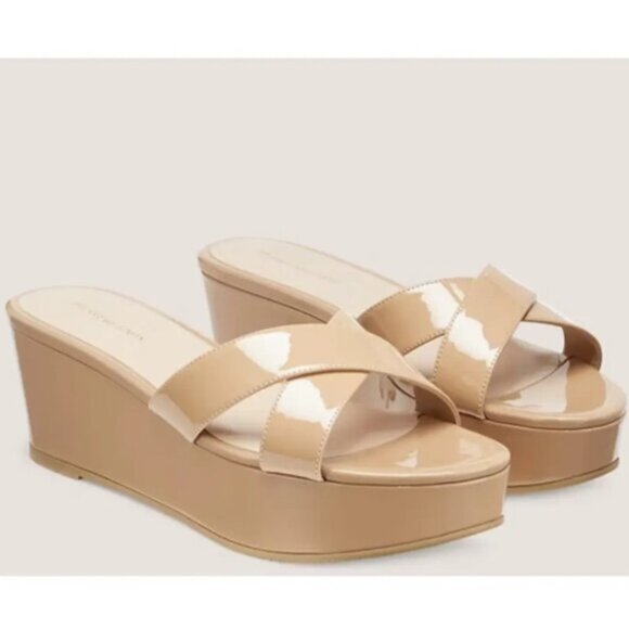 Stuart Weitzman Avenue 65 Flatform Wedge Slide Beige Sandal Size 6.5 NEW - Picture 3 of 15
